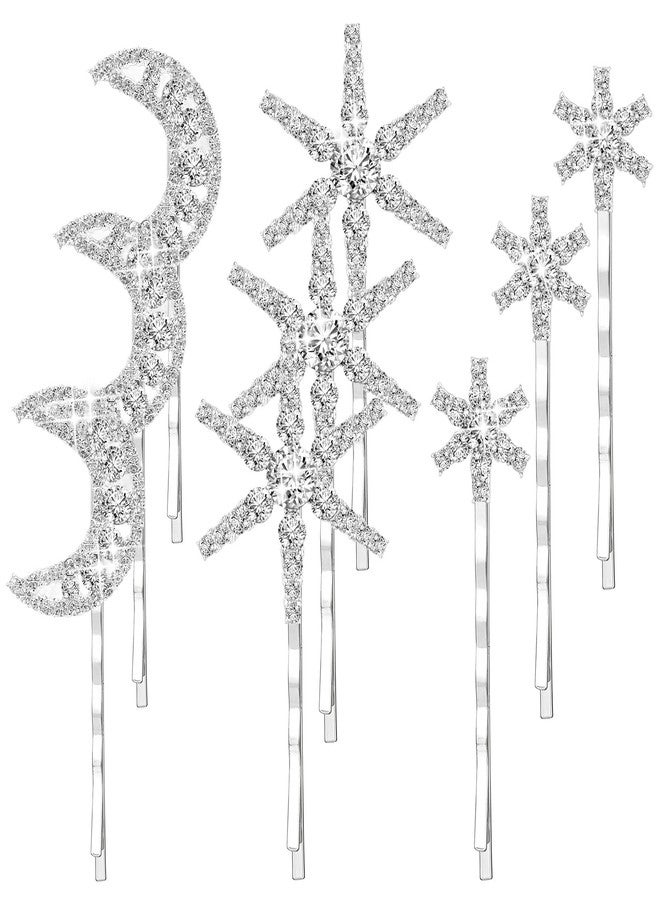 Molain 12Pcs Moon Star Hair Clips, Vintage Rhinestone Hair Pin Silver Stars Hairpins Crystal Celestial Hair Accessories Vintage Rhinestone Star Clips Bobby Pins for Women - Image 1